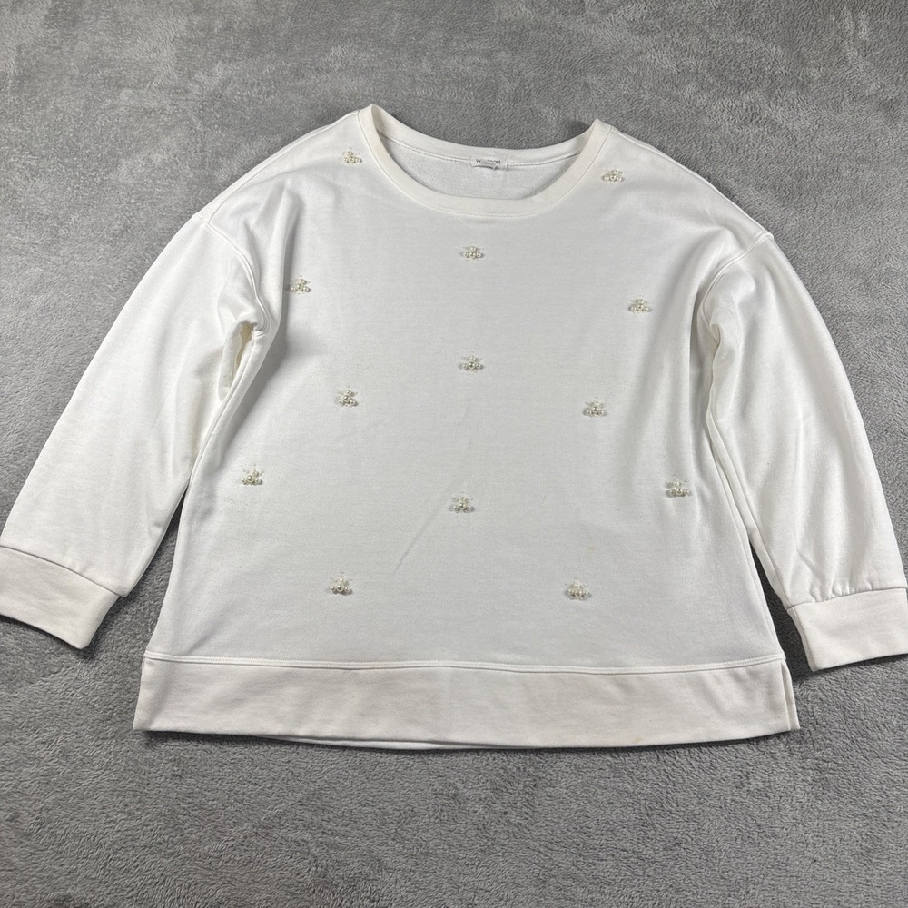 Westport Women's Long Sleeves Top w/Pearls In Front Collarless White Size‎ Large